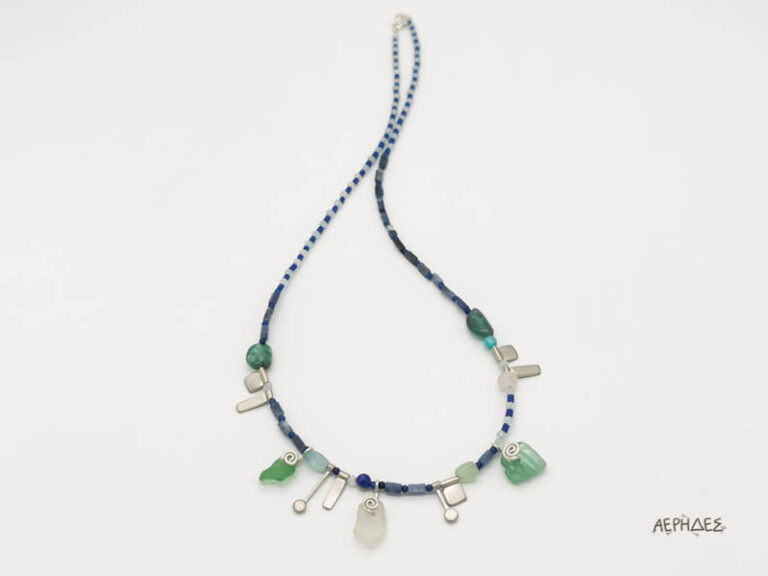 A sea glass necklace handmade in Pylos by aerides jewellery