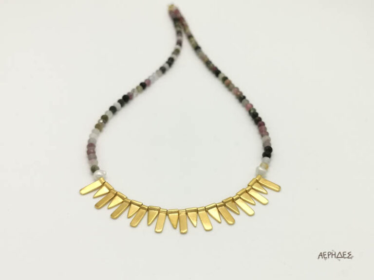 Silver gold-plated necklace with tourmaline