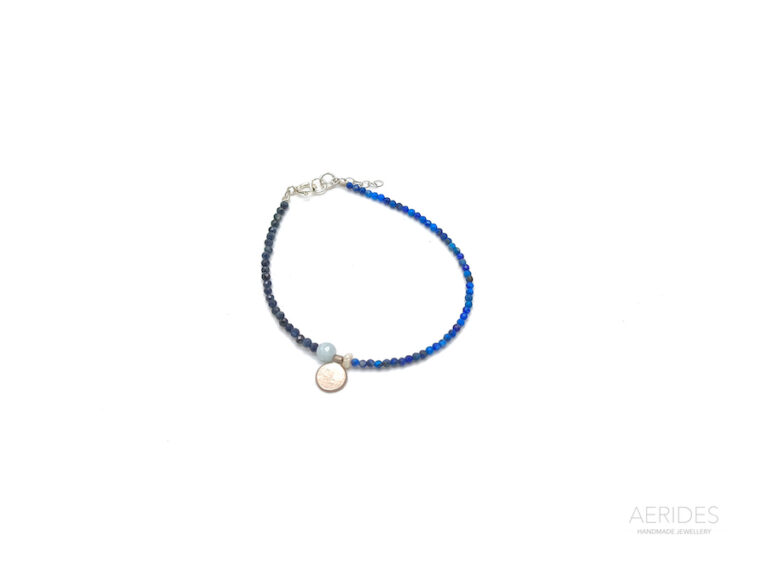 handmade silver bracelet with lapis lazuli,saphire and aquamarine.Designed and handcrafted in Pylos by aerides jewellery