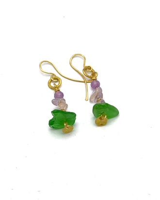 earrings handmade with sea glass and ametrine