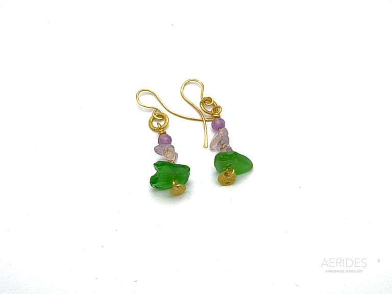 earrings handmade with sea glass and ametrine